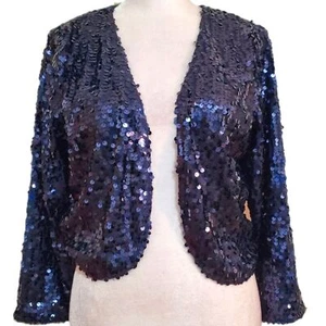 Joan Rivers Y2K blue sequin open front bolero shrug cropped dressy jacket S - Picture 1 of 12