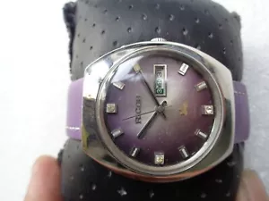 RARE VINTAGE SS JAPAN MADE PURPLE DIAL RICOH 21J AUTOMATIC MEN'S WRISTWATCH - Picture 1 of 9