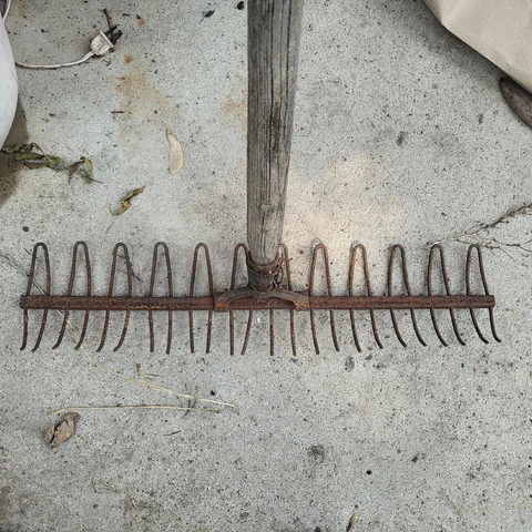 Vintage Unique Garden Farm Rake  Head Only  Thatching 21" Long Cover