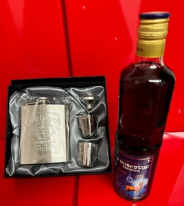 Jack Daniel's Flachmann Edelstahl Komplett Set OVP + 1 x Hubertus Tropfen 0,35L - Bild 1 von 7