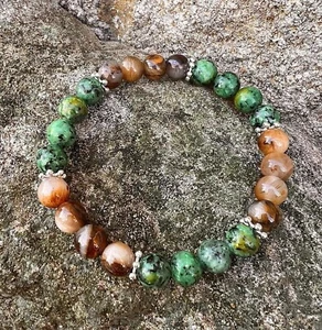 Bohemian Vintage Style Handmade Tiger Eye & African Turquoise Beaded Bracelet - Picture 1 of 1