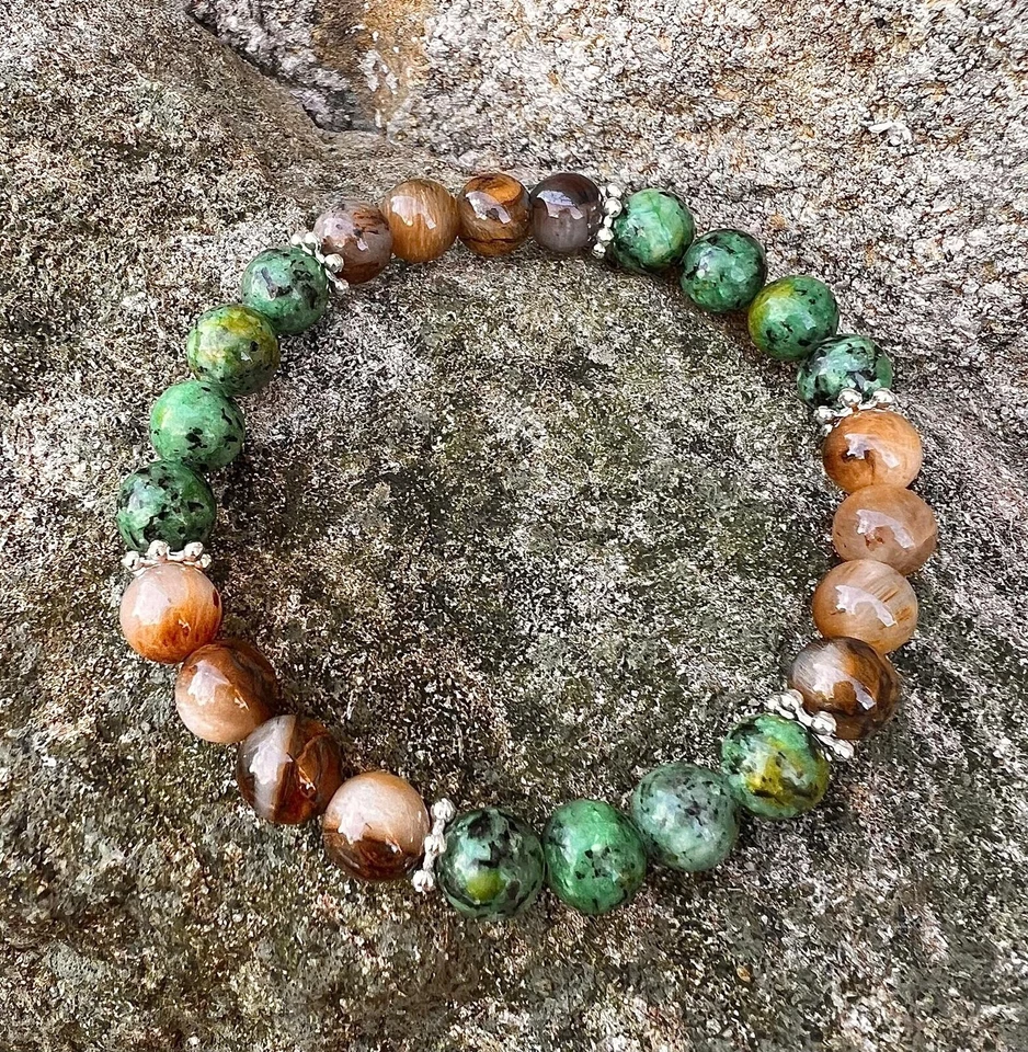 Bohemian Vintage Style Handmade Tiger Eye & African Turquoise Beaded Bracelet - Image 1 of 1