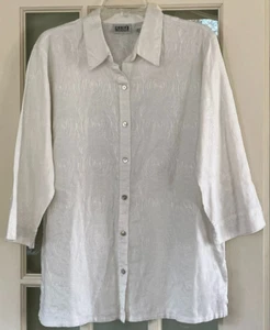 Chico's Design White Linen Button-up Tunic, 3/4 Sleeves, Size 2 (Large 12) - Picture 1 of 5