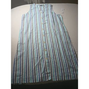Maxi abito Liz Claibourne lino a righe nuovo con etichetta donna XXL blu bianco abbottonato - Foto 1 di 9