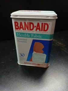 Vintage Band-Aid Tin Johnson & Johnson Flexible Fabric 30 Ct 1/2 Full USA - Picture 1 of 7