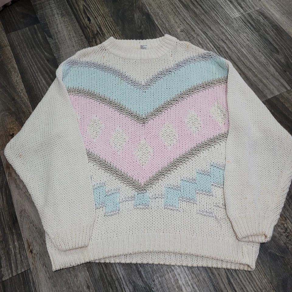 Suéter Vintage Lauren Brooke Rosa Azul Tejido a Mano Kawaii Lindos Pasteles 40/20W Foto 1 de 4