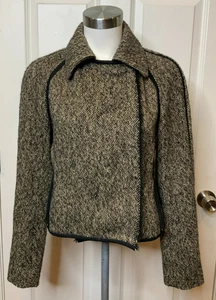 Lanvin schwarz grau Tweed Mohair Wollmischung Reißverschluss Motorrad Jacke Fransen Gr. 38 | 6 - Bild 1 von 7