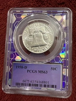 1958-D PCGS MS63 Franklin Half Dollar Uncirculated Trader Bea Purple Core - Image 1 of 4