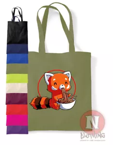 Rojo Panda Bolsa Fideos Asiático Anime Diversión Compras 100% Algodón Ambiental - Imagen 1 de 11