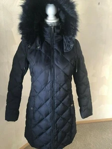 Women’s Kenneth Cole Reaction Down Midnight Navy Blue Long Coat Jacket w/ Hood S - Picture 1 of 8