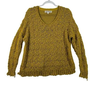 Chelsea & Theodore Women's Yellow Chunky Knit V-Neck Sweater Size M Mustard - Picture 1 of 7