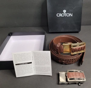 Cinturón de cuero de cocodrilo genuino marrón Croton para hombre con caja de hebillas intercambiables - Imagen 1 de 7