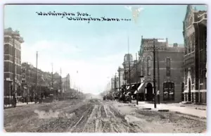 1908-10's WELLINGTON KANSAS WASHINGTON STREET DIRT ROADS FUNKY FONT POSTCARD - Picture 1 of 2