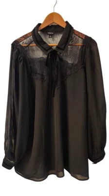 Blusa transparente de encaje tórrido talla grande 3XL manga larga caprichoso romántico Foto 1 de 4