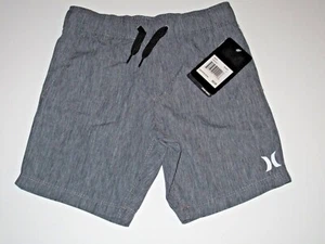 Hurley Little Boys 4 Gray Black Pull On Shorts Elastic Waist Logo Unlined Hybrid - Picture 1 of 3