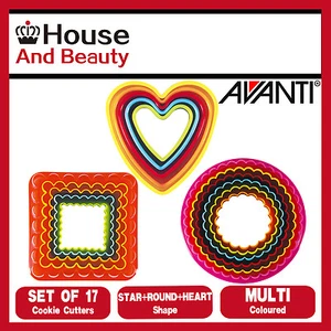 NEW Avanti Cookie Cutters 17 Piece Set Suqare + Heart + Round, Multi Coloured - Picture 1 of 4