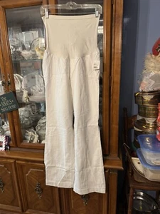 $95 A Pea In The Pod Ivory Over Belly Maternity Dress Pants Medium Linen NWT - Picture 1 of 8