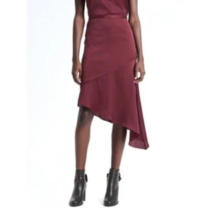 Banana Republic x Olivia Palermo Burgundy Satin Bias Cut Asymmetrical Skirt S 14 - Picture 1 of 6