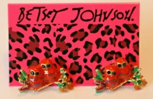 NEW on Card Bright Red Birds OWLS on Branch Betsey Johnson STUD Earrings - Picture 1 of 5