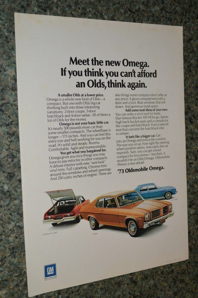 Oldsmobile Omega 1973 anuncio original impreso anuncio 73 Foto 1 de 1
