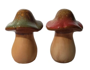 Mushroom Garden Ornaments/Décor Pottery Glazed Toadstool Indoor/Outdoor Set of 2 - Picture 1 of 5