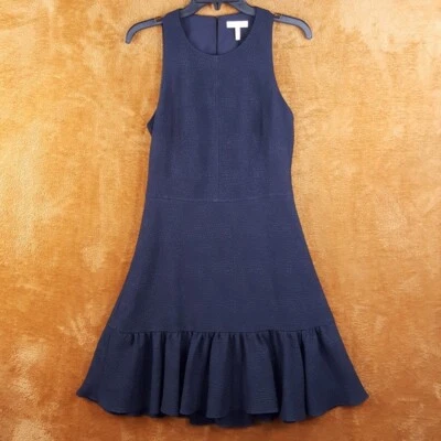 Vestido REBECCA TAYLOR Mujer Talla 6 Azul Marino Calce Acampanado Volantes Corte Textura Elastizado Foto 1 de 4