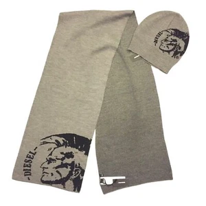 DIESEL Italy Wool Blend Hat & Scarf [E4085] 64 x 12 IN 2-Piece GREY & BLACK Set - Bild 1 von 8