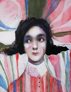 Peinture Femme Portrait Art Abstrait Fantasy Expressionniste Original 20x16x