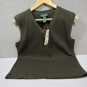 NEW Lauren Ralph Lauren Sleeveless V-Neck Sweater Women XL Color Green Cotton - Picture 1 of 10