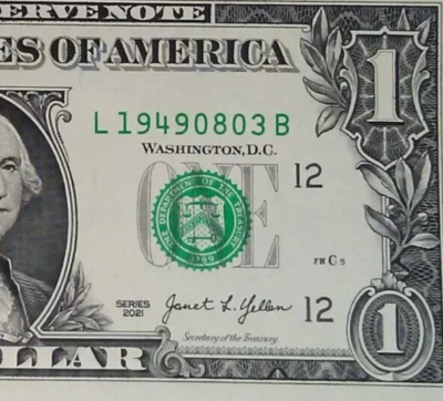 AUGUST 3rd 1949 Birthday Anniversary Date  Note One Dollar Series 2021 - Image 1 of 3