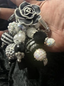 Black Flower Cross Charm - Picture 1 of 2