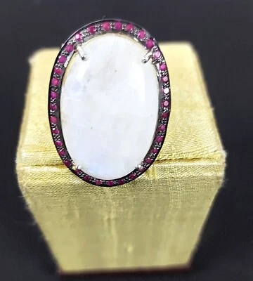 Moonstone Cocktail Rings, 925 Sterling Silver Gemstone Statement Rings For Her - Image 1 of 4
