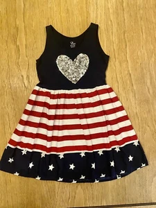 Children’s Place Girl’s Red, White & Blue Lined Dress With Sequin Heart, Sz 5/6 - Picture 1 of 4