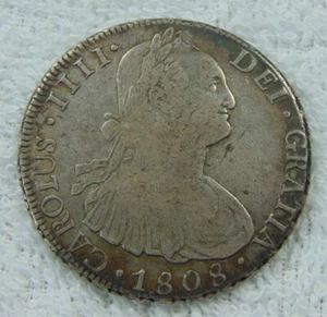 1808 PTS PJ BOLIVIA 8 REALES .896 SILVER COIN ~ CARLOS IV - Picture 1 of 2