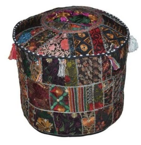 Patchwork Ottoman Pouf Cover Floor Decor Indian Vintage Pouffe Footstool Cover - Picture 1 of 3