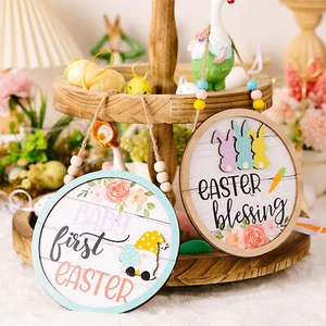 Wooden Easter Sign Eye-catching Decorative Happy Easter Bunny Home Letter - Picture 1 of 11