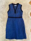 Boden Sleeveless Sheath Dress Linen Womens Size 8 Indigo Blue Notch Neck Classic