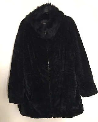 LKNW Dennis Basso 1X Abrigo Chaqueta Piel Visón Imitación Negro Frontal Cremallera Cuello Foto 1 de 4