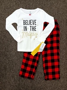 Carter's Girl's Santa "Believe in the Magic" Fleece Pajamas Girls 4 NWT AA8 - Picture 1 of 10