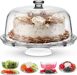 US Shipping,Cake stand and serving platter with domed lid, 6 in 1 Multi-purpose - Picture 1 of 8