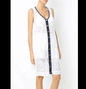 New Amir Slama Women White Sleeveless Lace Beach Cover Up Sheer Mini Dress Small - Picture 1 of 10