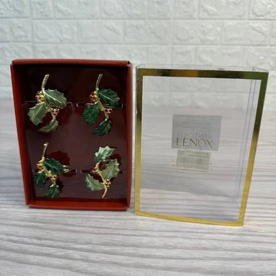  Juego de 4 servilletas Lenox Holiday Holly decoración de mesa de Navidad dorado verde rojo  Foto 1 de 4