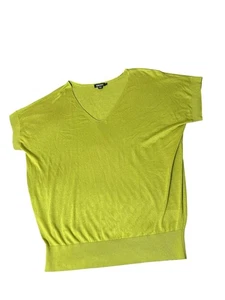 DKNY Silk Cashmere Top Women Sz Large Green Short Sleeve V-neck Knit Blouse - Picture 1 of 8