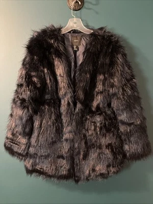 Abrigo Forrado Forrever 21 Pelo Largo Imitación Sintético Piel Vegana Mujer Pequeño Azul Índigo Foto 1 de 4