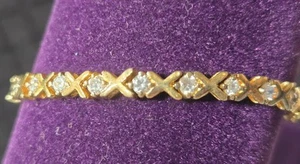 CL 925 sterling silver gold vermeil cubic zirconia Tennis Bracelet 7.5"L 1/8"W - Picture 1 of 8