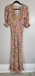 Hippie RIXO Target Maxikleid Blumen Puffärmel 10 rot gelb - Bild 1 von 10