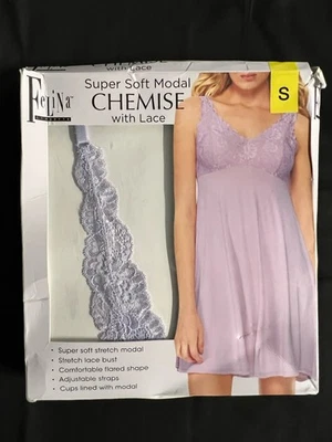 NUEVO CON ETIQUETAS Para Mujer / Lenceria - FELINA Súper Suave Modal Chemise Con Encaje / Pequeño Foto 1 de 2