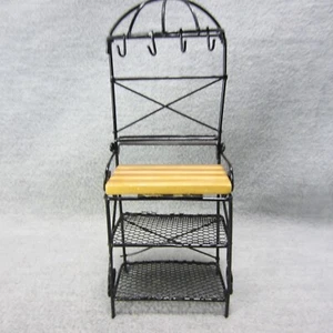 Miniature Dollhouse Size Metal Baker’s Rack or Plant Stand w Butchers Block - Picture 1 of 6