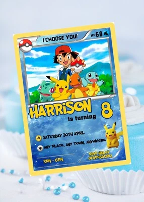 PHOENIX PARTY SUPPLIES PERSONALISED POKEMON BIRTHDAY PARTY INVITATIONS POKEMON CARD