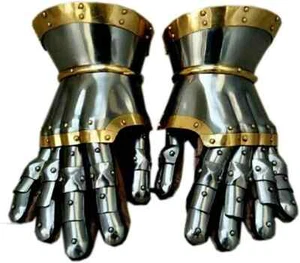 Guantes de caballero de acero medieval guantelete funcional armadura antigua de Halloween - Imagen 1 de 4